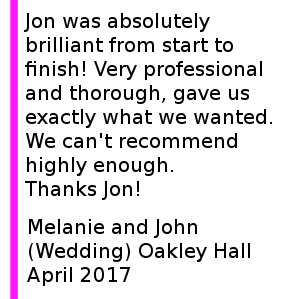 Oakley Hall Wedding Review - Cheshire Wedding DJs were absolutely brilliant from start to finish! Very professional and thorough, gave us exactly what we wanted. We can't recommend highly enough. Oakley Hall Wedding DJ